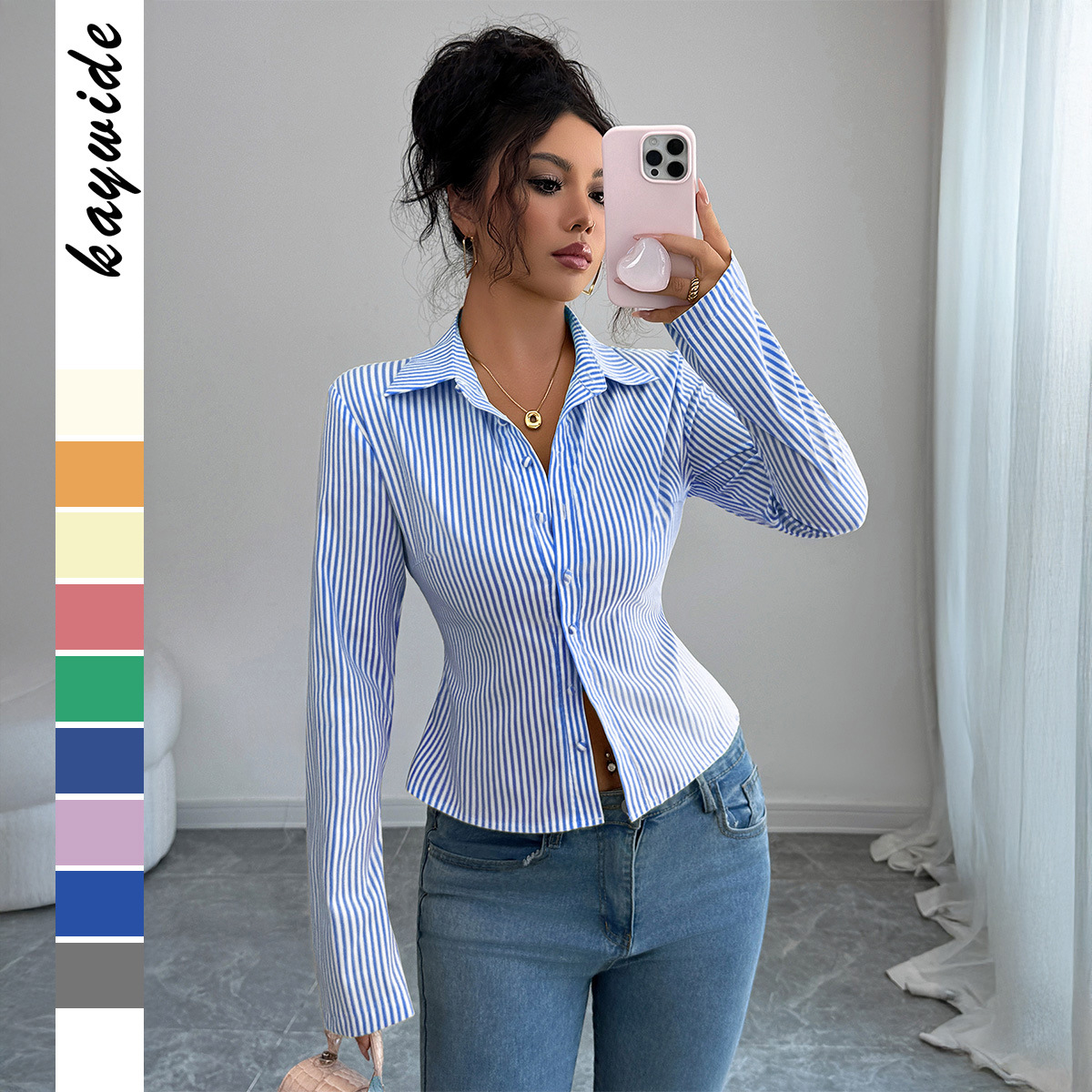 Winter Clothing Dress Up - Casual eenvoudig gestreept overhemd met lange
