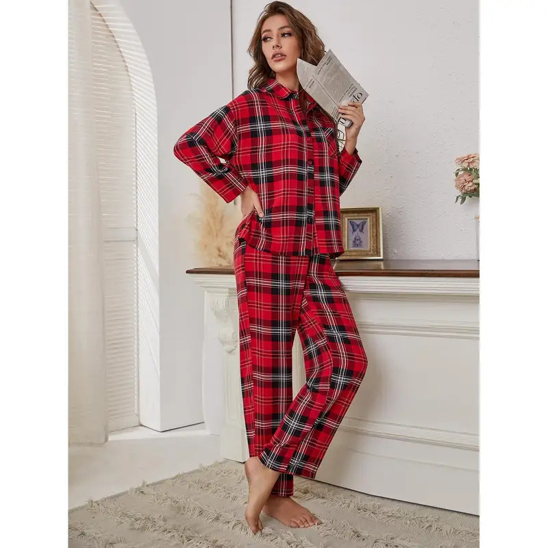 Winter Clothing Youtube - Rode geruite pyjama met lange mouwen,