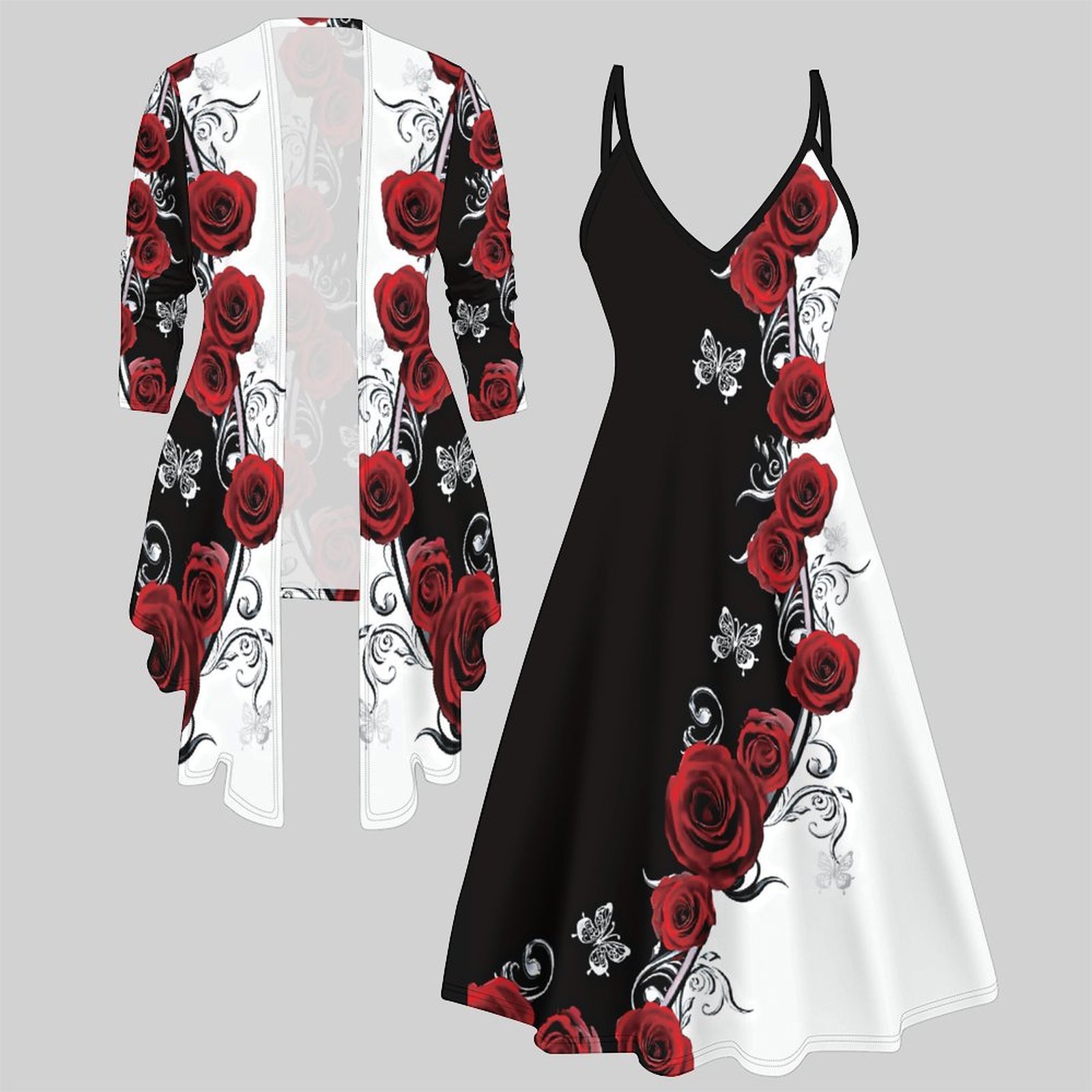 Winter Clothing Online - Tweedelig damespak met midi-jurk, 3/4 mouwen